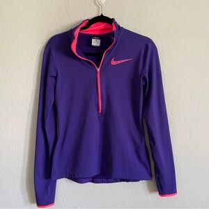 Nike pro Women's Purple Long Sleeve Top M workout running athletic quarter zip